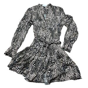 Reiss‎ Animal Print Mini Shirt Dress Long Sleeve Tie Waist Casual Party